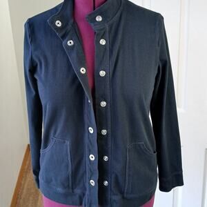 Croft & Barrow Black Cardigan Sweatshirt PM snap-up mock neck patch pockets